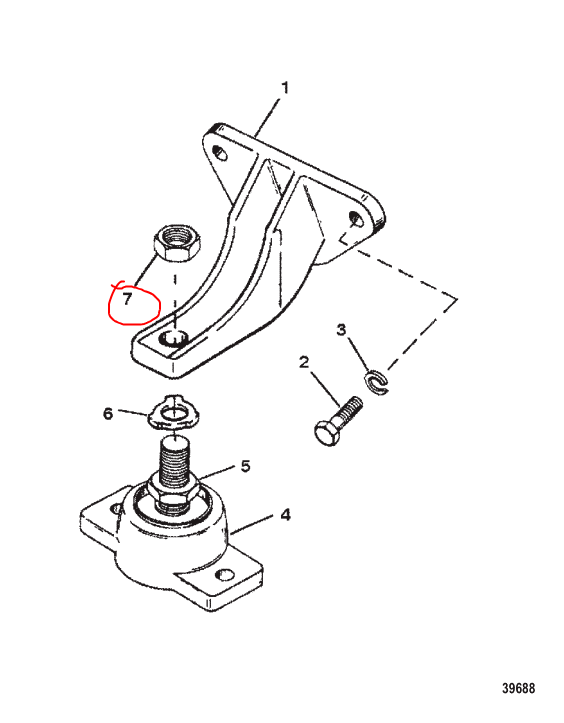 Nut, Motor Mnt. Top, Quicksilver 49252