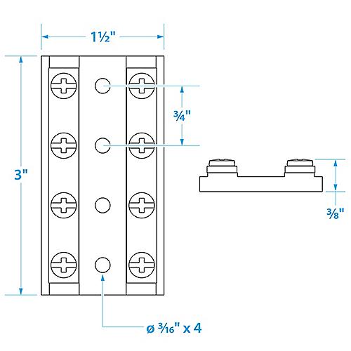 Seachoice Terminal Block, 4-Gang, Plastic Base with Brass Hardware