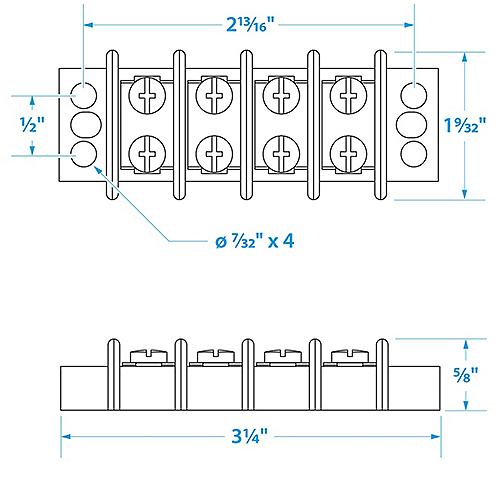 Seachoice Terminal Block, 4-Gang, Brass Clips and Contacts