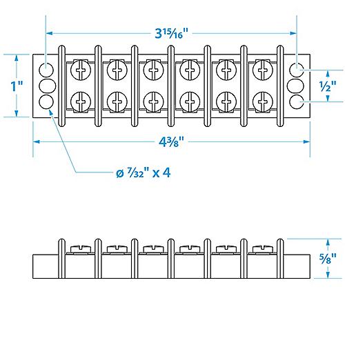 Seachoice Terminal Block, 6-Gang, Nickel Plated Brass Terminals