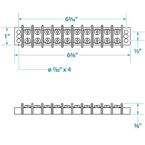 Seachoice Terminal Block, 10-Gang, Nickel Plated Brass Terminals