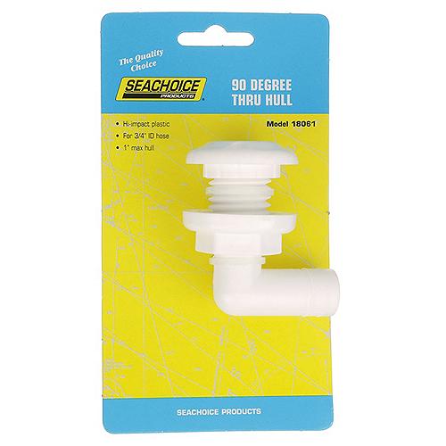 Seachoice 90-Degree Thru Hull Fitting, Fits 3/4 In. ID Hose, 7/8 In. Max. Hull