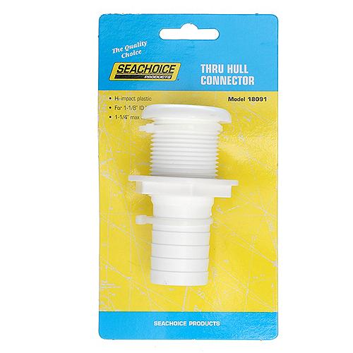 Seachoice Thru-Hull Connector w/ Broad Flange, White Finish, 1.125 In.
