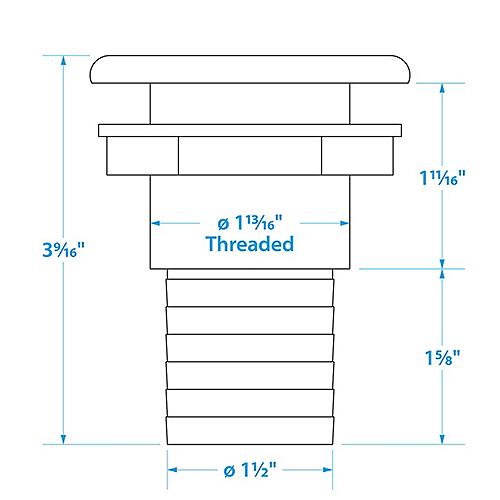 Seachoice Thru-Hull Connector w/ Broad Flange, White Finish, 1.5 In.