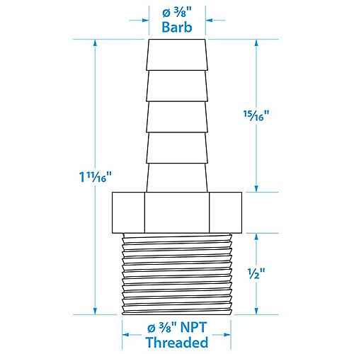 Male Hose Barb -3/8 X 3/8 MPT