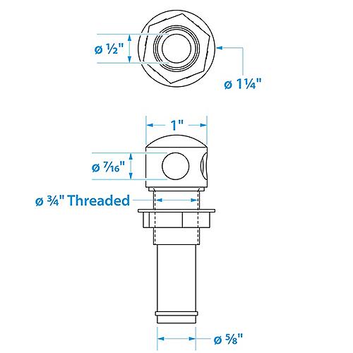 Seachoice Thru Hull Fuel Tank Vent, Chrome-Plated Brass, 5/8 in.