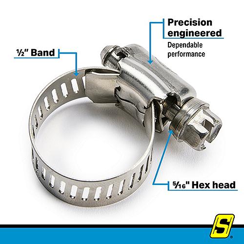 #16 Stainless-Steel Marine Hose Clamps, 9/16" Band