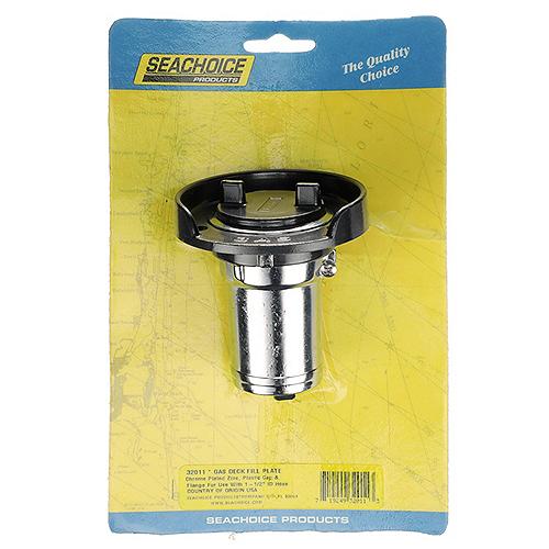 Seachoice Deck Mount Gas Fill Plate w/ Plastic Cap, Chrome-Plated Zinc, Includes Ground Screw and Cap Tether Strap