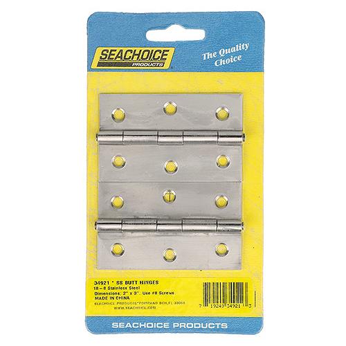 Seachoice 34921 Marine-Grade Butt Hinges, 18-8 Stainless Steel, 3 in. X 2 in., Pack of 2