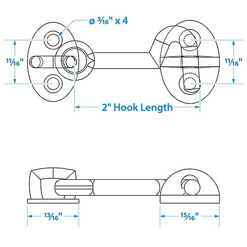 Seachoice 36121 Chrome-Plated Cast Brass 2 in. Marine Cabin Door Hook