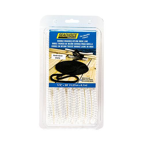 Seachoice 40121 1/2" x 20' double braid nylon dock line white