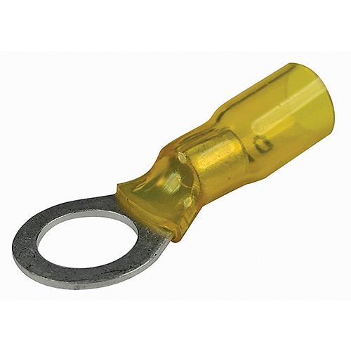 Seachoice 60071 Heat Shrink Ring Terminal 3-to-1, Marine Grade Heat-Shrinkable Ring Terminals, Yellow, Pack of 25, Fits 3/8 in. Stud, 12-10 Wire Range