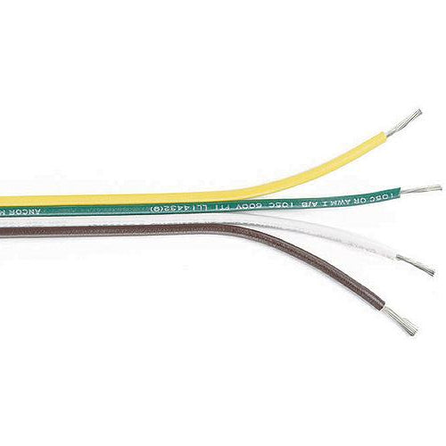 Ancor 154510 Marine Grade® Tinned Copper White Flat Signal Cable, 16/4 AWG, 100', Brown/Green/White/Yellow