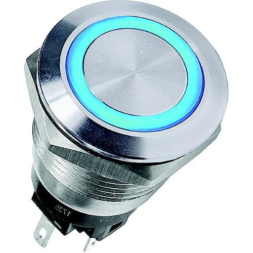 Blue Sea 4160 Push Button LED Ring Switch, Blue, Off-On