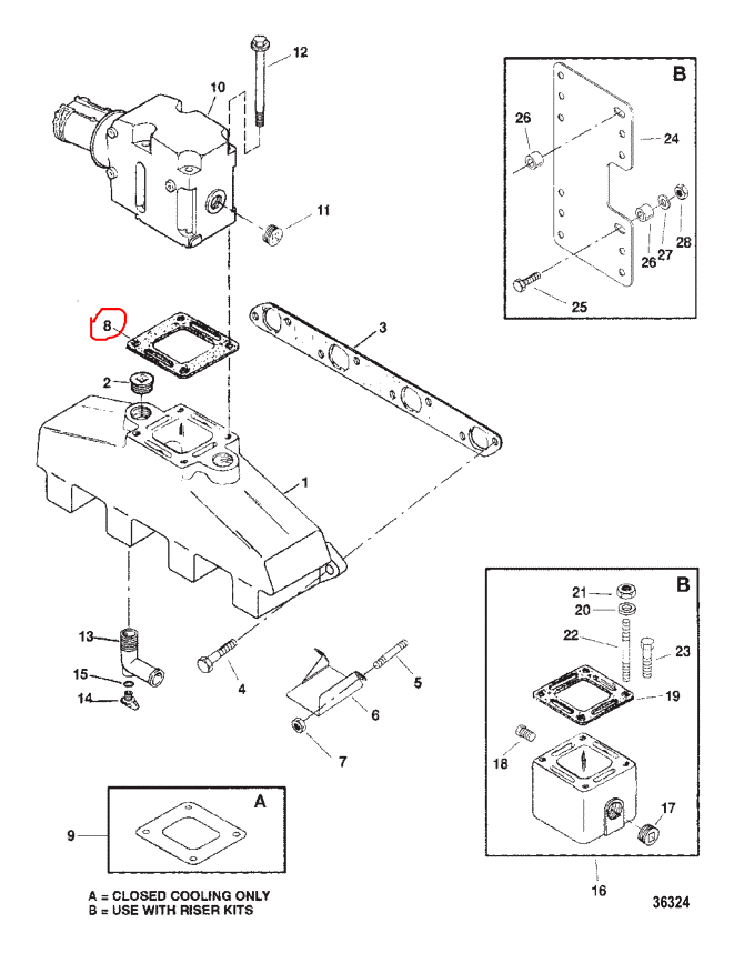 Exhaust Riser Gasket, Quicksilver 863726