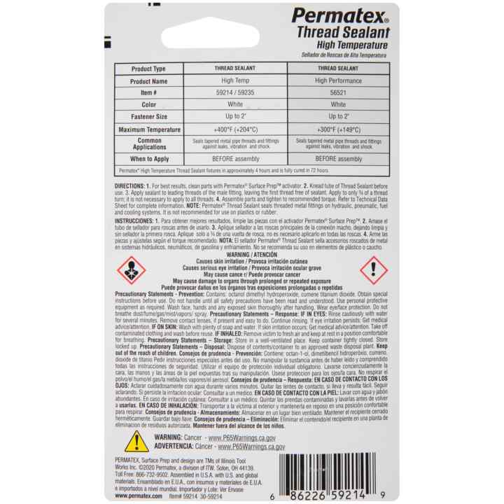 Permatex® High Temperature Thread Sealant, 59214, 6 ML