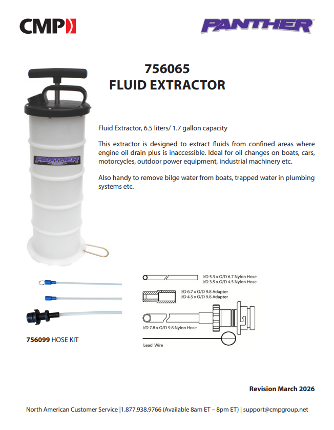 Panther Pro Series Heavy Duty Manual Fluid Extractor 6.5L