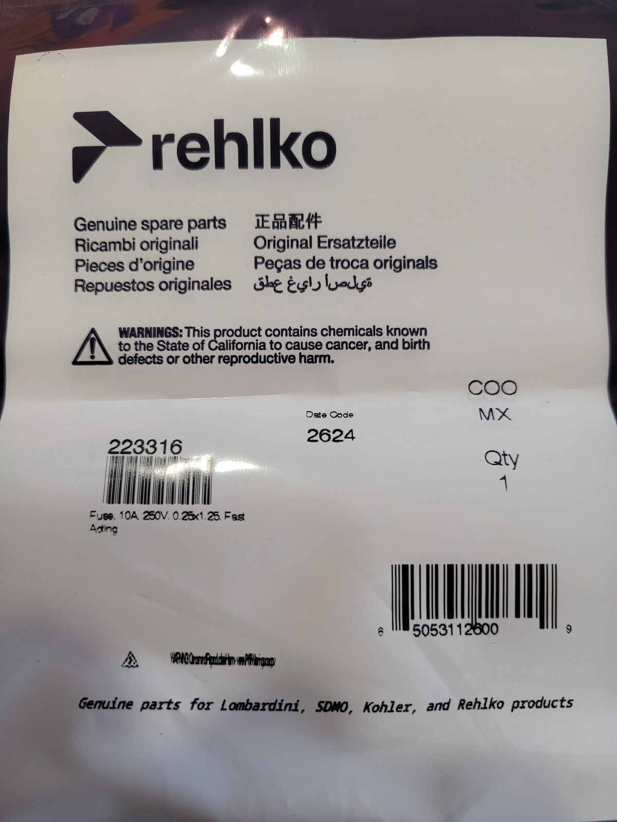 Kohler 223316 Fuse