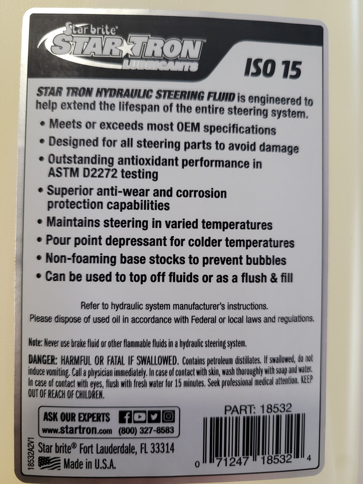 Starbrite Hydraulic Steering Fluid – Marine Synthetic Blend Qt 18532