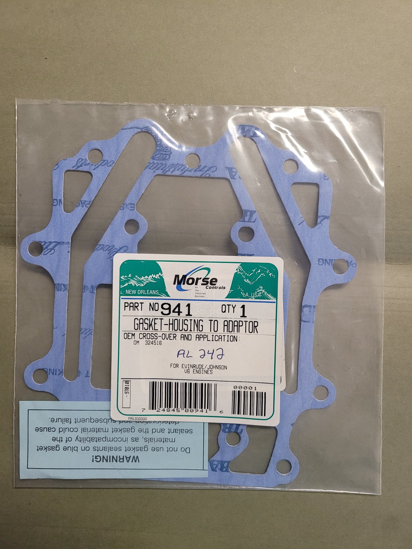 Gasket, Adapter to plate, 150 OMC, Aqua Power 941, (NOS)