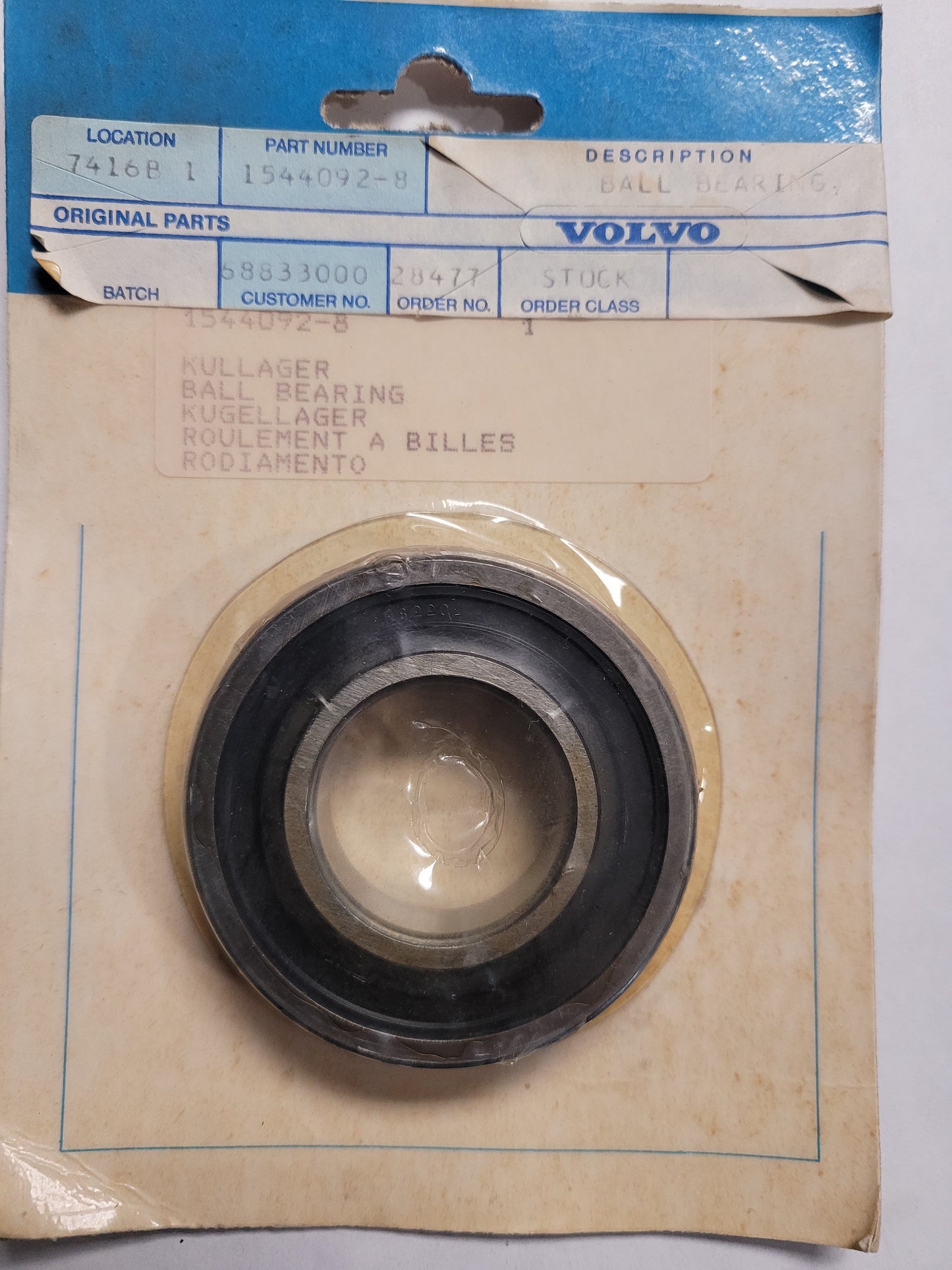 Ball Bearing, (NOS) Volvo 1544092