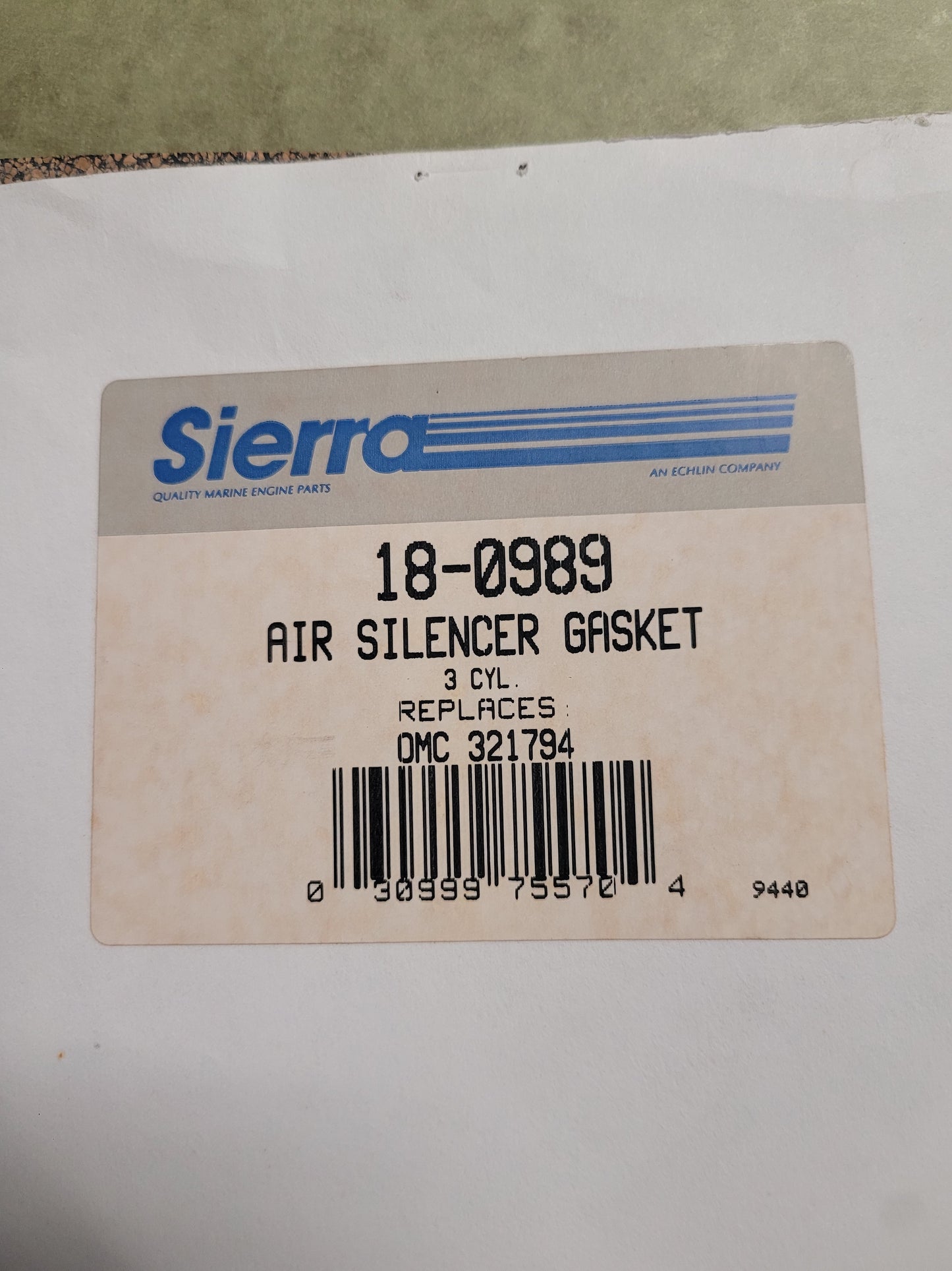 Air Silencer Gasket, (NOS) Sierra 18-1989