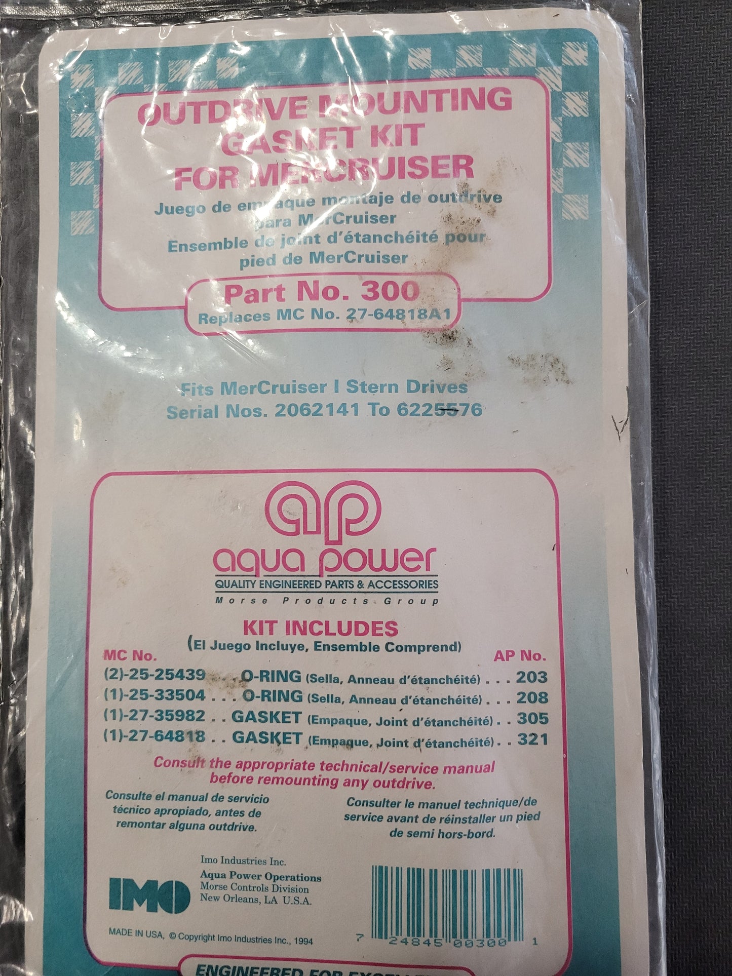 Gasket Kit, Outdrive Mounting (NOS) Aqua Power 300