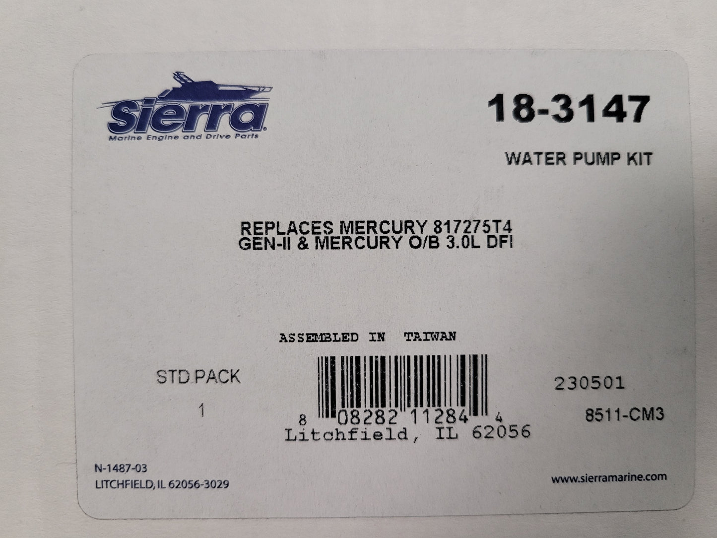 Water Pump Kit, w/housing, Sierra 18-3147