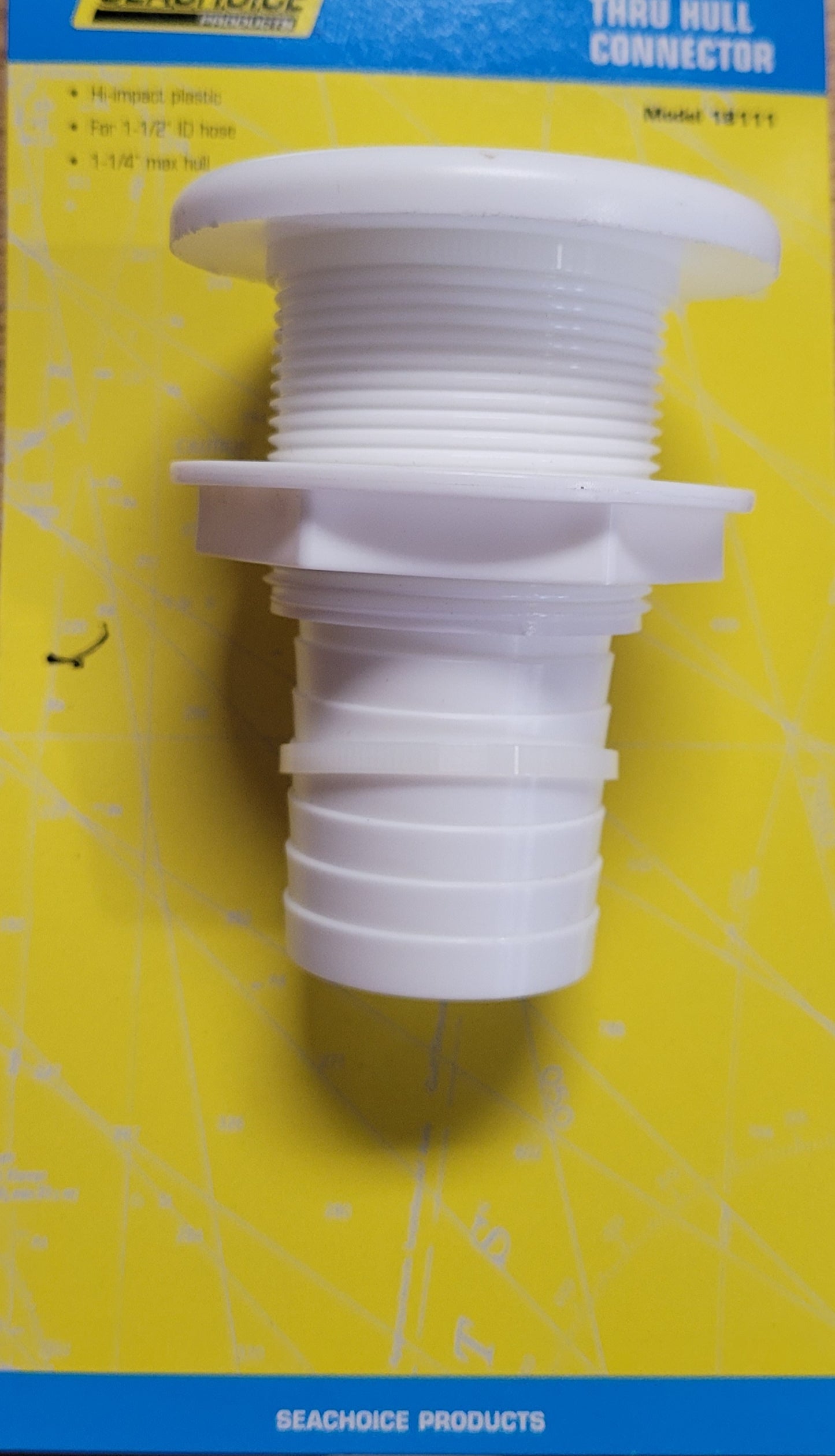 Seachoice Thru-Hull Connector w/ Broad Flange, White Finish, 1.5 In.