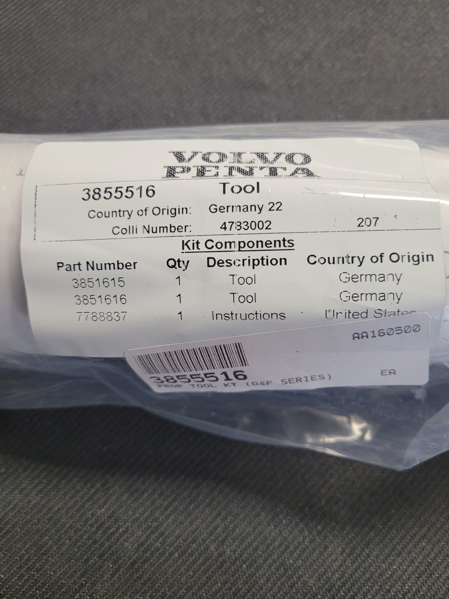Tool Kit, Prop Nut, Volvo 3855516