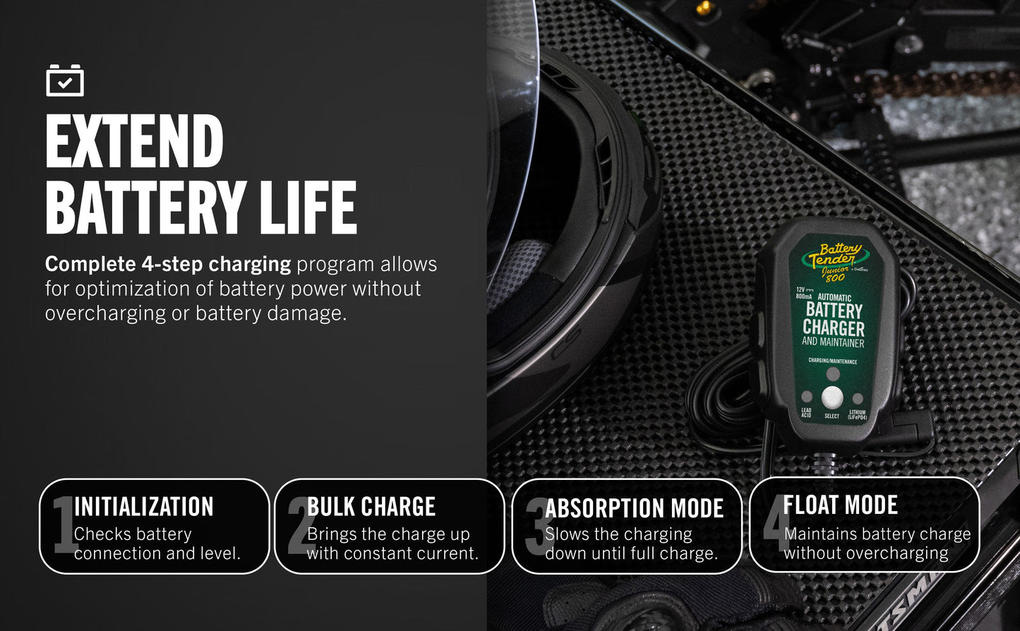 Battery Tender Junior 800mA 12V Selectable Chemistry Battery Charger and Maintainer