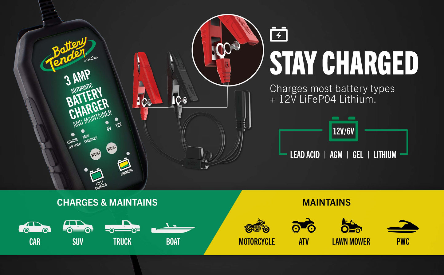 3 AMP Power Tender® 12V / 6V Switchable Battery Charger
