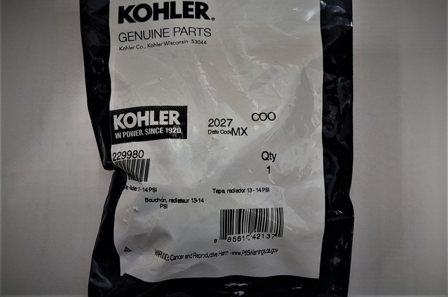 Kohler 229980 Exhaust Manifold Coolant Cap