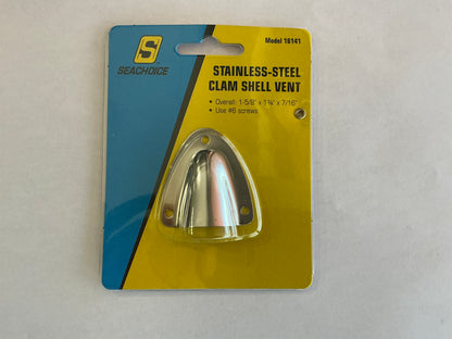 Stainless-steel clam shell vent on Seachoice packaging with a yellow and blue background.