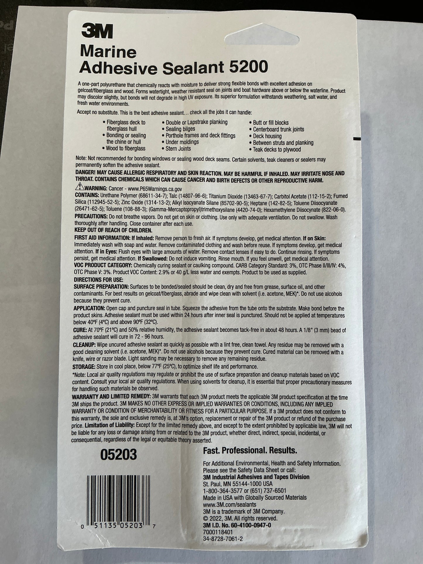 3M 5200 White 3oz Adhesive