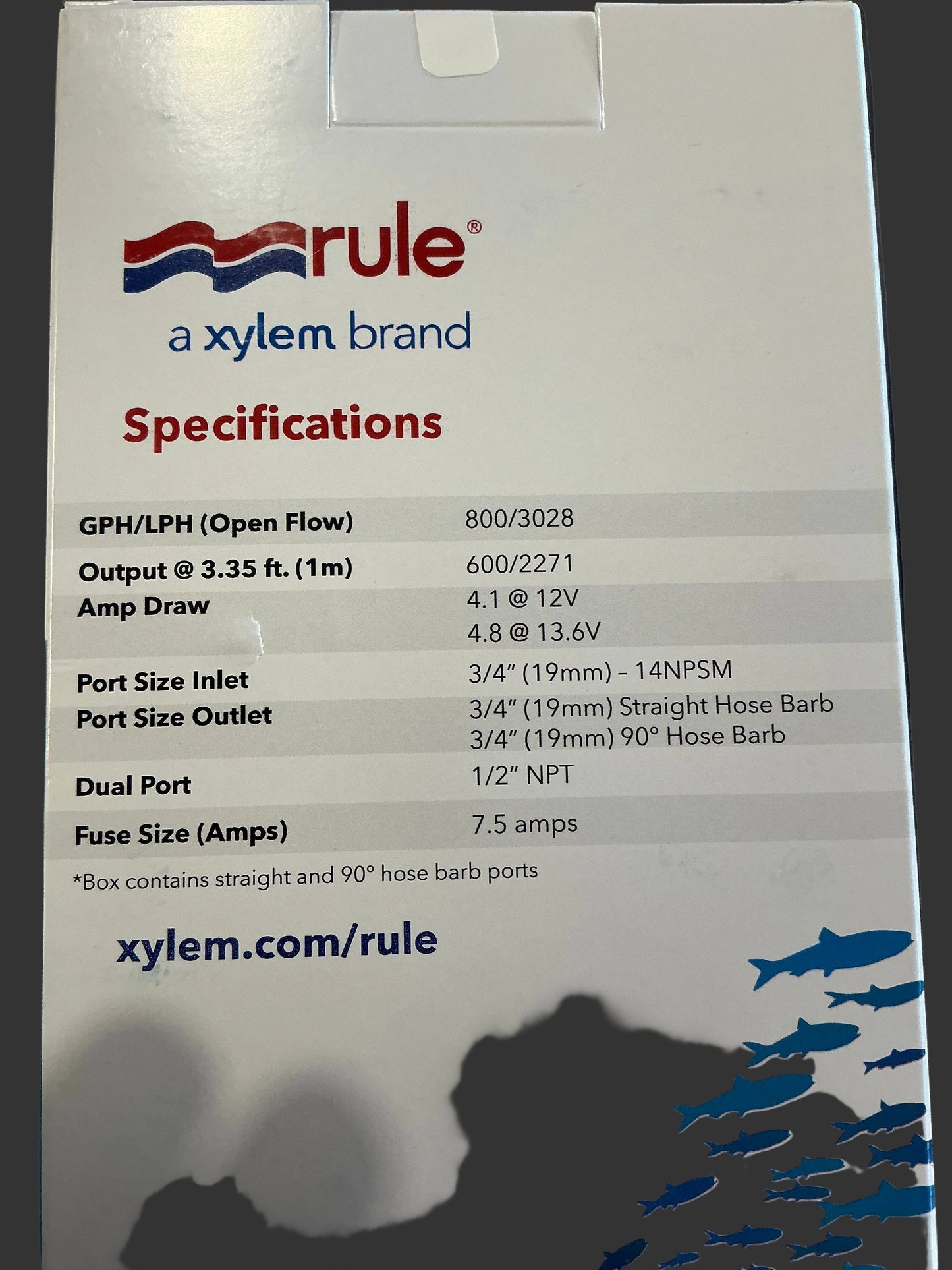 Rule 603STC Livewell pump 12v 800GPH straight Replaces 403STC