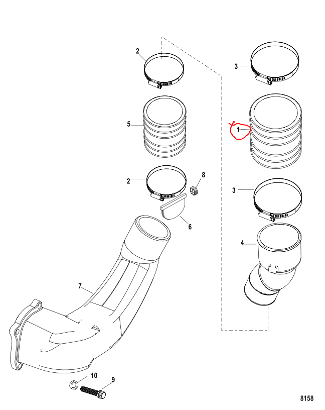 Tube, Exhaust, Quicksilver 44348001