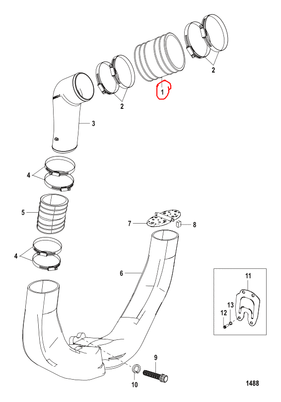Tube, Exhaust, Quicksilver 44348001