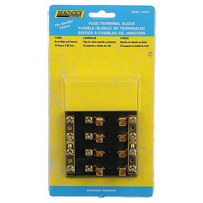 Seachoice 4-Gang Fuse and Terminal Block, Brass Clips and Contacts, SFE 20 Amp of 3AG Fuse