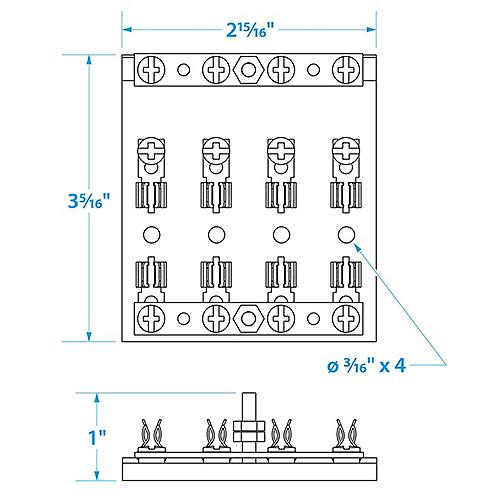 Seachoice 4-Gang Fuse and Terminal Block, Brass Clips and Contacts, SFE 20 Amp of 3AG Fuse
