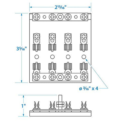 Seachoice 4-Gang Fuse and Terminal Block, Brass Clips and Contacts, SFE 20 Amp of 3AG Fuse