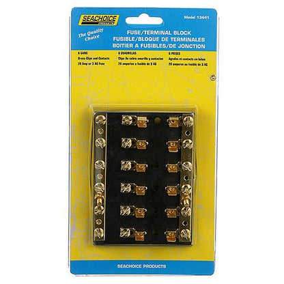 Seachoice 6-Gang Fuse and Terminal Block, Brass Clips and Contacts, SFE 20 Amp of 3AG Fuse