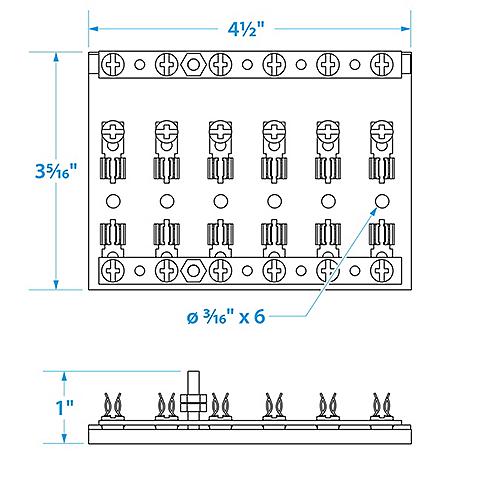Seachoice 6-Gang Fuse and Terminal Block, Brass Clips and Contacts, SFE 20 Amp of 3AG Fuse