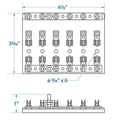 Seachoice 6-Gang Fuse and Terminal Block, Brass Clips and Contacts, SFE 20 Amp of 3AG Fuse