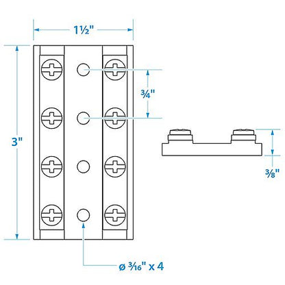 Seachoice Terminal Block, 4-Gang, Plastic Base with Brass Hardware