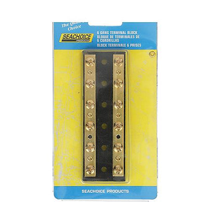 Seachoice Terminal Block, 6-Gang, Brass Clips and Contacts