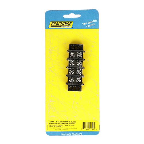 Seachoice Terminal Block, 4-Gang, Brass Clips and Contacts