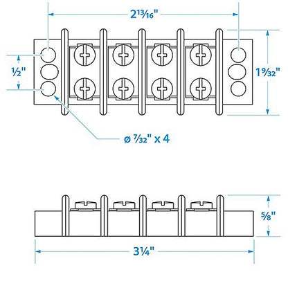 Seachoice Terminal Block, 4-Gang, Brass Clips and Contacts