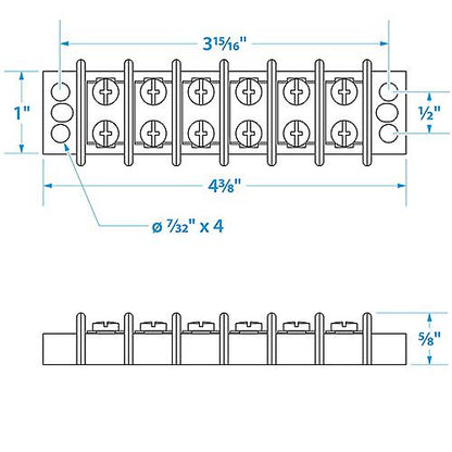Seachoice Terminal Block, 6-Gang, Nickel Plated Brass Terminals