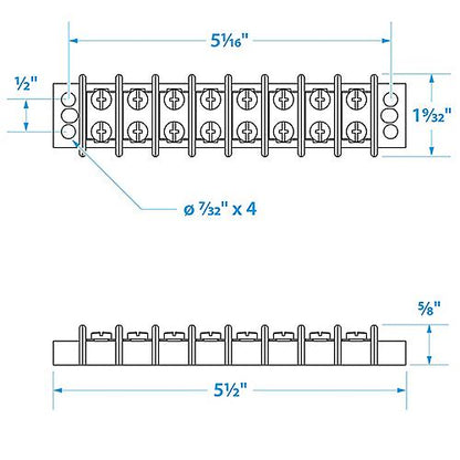 Seachoice Terminal Block, 8-Gang, Brass Clips and Contacts